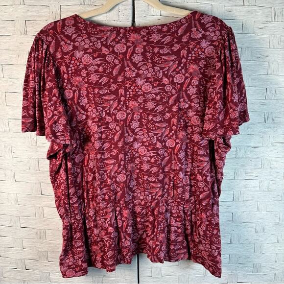 Lucky brand peasant top knit floral the v-neck peplum bohemian hippie western - Picture 2 of 10